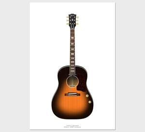 The Beatles Guitars Guitar Poster: John Lennon's Gibson J160E Sunburst, Wall Decor, Guitar Print, Guitar Art