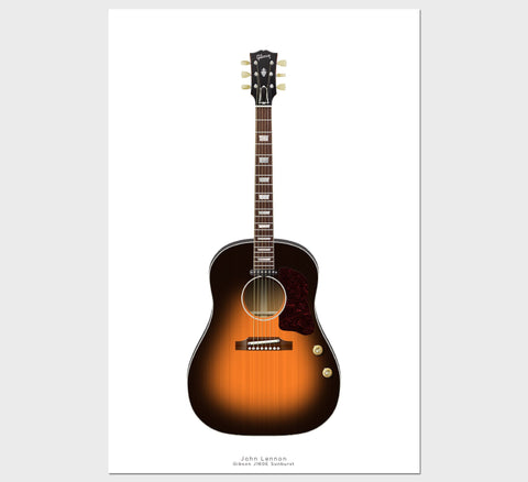 The Beatles Guitars Guitar Poster: John Lennon's Gibson J160E Sunburst, Wall Decor, Guitar Print, Guitar Art