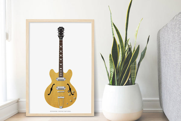 The Beatles Guitar Poster: John Lennon's Epiphone Casino Natural, Wall Decor, Guitar Print, Guitar Art