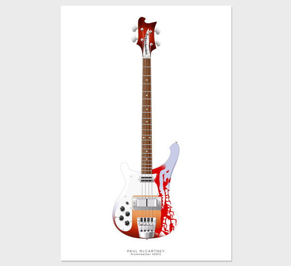 The Beatles Guitar Poster: Paul McCartney's Rickenbacker 4001S  Bass with Psychedelic Print Job, Wall Decor, Guitar Print, Guitar Art