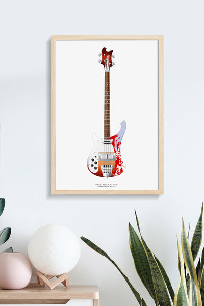 The Beatles Guitar Poster: Paul McCartney's Rickenbacker 4001S  Bass with Psychedelic Print Job, Wall Decor, Guitar Print, Guitar Art