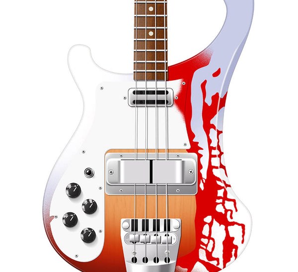 The Beatles Guitar Poster: Paul McCartney's Rickenbacker 4001S  Bass with Psychedelic Print Job, Wall Decor, Guitar Print, Guitar Art