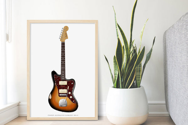 Fender Jazzmaster Relic Guitar Poster Sunburst. Personalized Gifts, Wall Decor, Guitar Print, Guitar Art