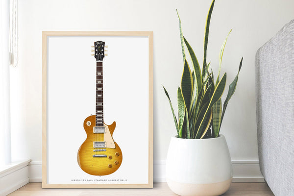 Gibson Les Paul Relic Guitar Poster Unburst. Personalized Gifts, Wall Decor, Guitar Print, Guitar Art