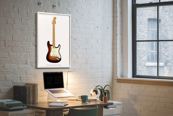 Fender Stratocaster Guitar Poster Sunburst. Personalized Gifts, Wall Decor, Guitar Print, Guitar Art