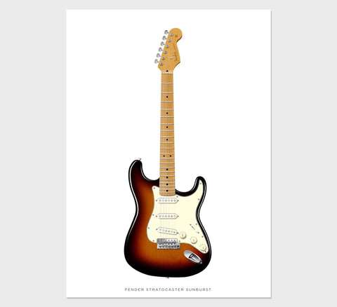 Fender Stratocaster Guitar Poster Sunburst. Personalized Gifts, Wall Decor, Guitar Print, Guitar Art