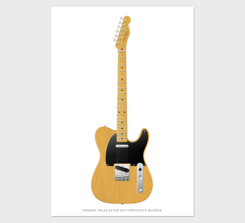 Fender Telecaster Guitar Poster Blonde. Personalized Gifts, Wall Decor, Guitar Print, Guitar Art