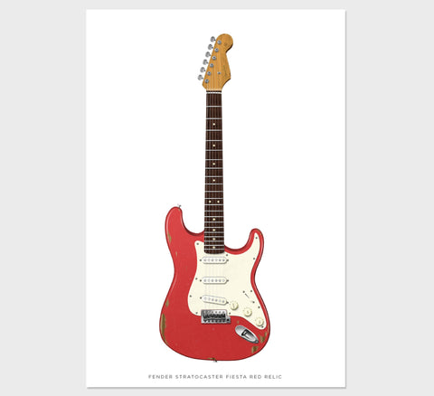 Fender Stratocaster Relic  Guitar Poster Fiesta Red Art. Personalized Gifts, Wall Decor, Guitar Print, Guitar Art