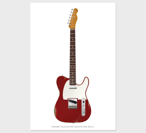Fender Telecaster Relic Guitar Poster Dakota Red Guitar. Personalized Gifts, Wall Decor, Guitar Print, Guitar Art