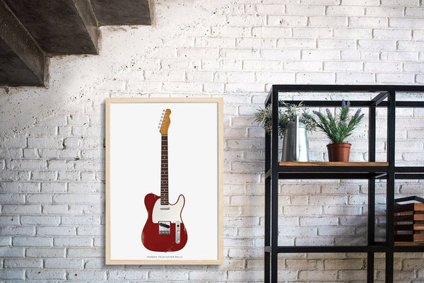Fender Telecaster Relic Guitar Poster Dakota Red Guitar. Personalized Gifts, Wall Decor, Guitar Print, Guitar Art