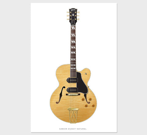 Gibson ES350T Natural Guitar Poster Art Print. Personalized Gifts,  Wall Decor, Guitar Print, Guitar Art