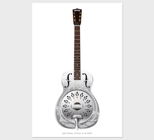 National Style O 14 fret Guitar Poster Art Print. Personalized Gifts, Wall Decor, Guitar Print, Guitar Art
