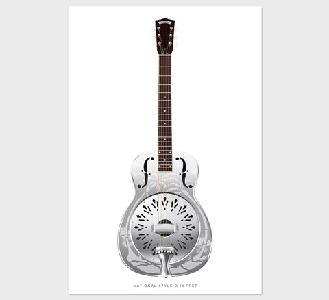 National Style O 14 fret Guitar Poster Art Print. Personalized Gifts, Wall Decor, Guitar Print, Guitar Art