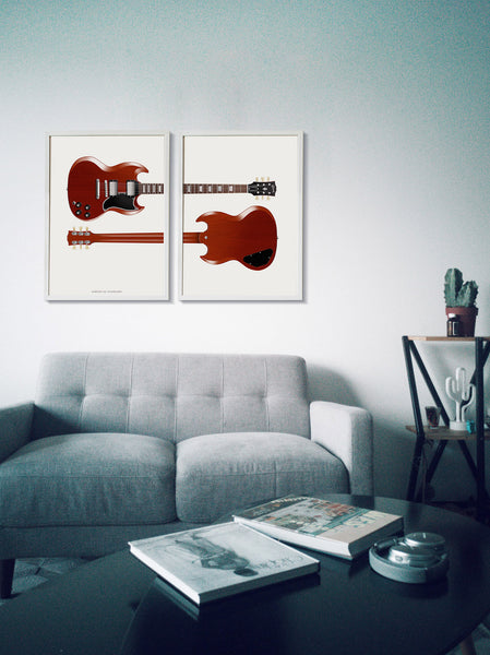 Gibson SG Standard Guitar Poster Cherry Red Front & Back (set of 2), Wall Decor, Guitar Print, Guitar Art