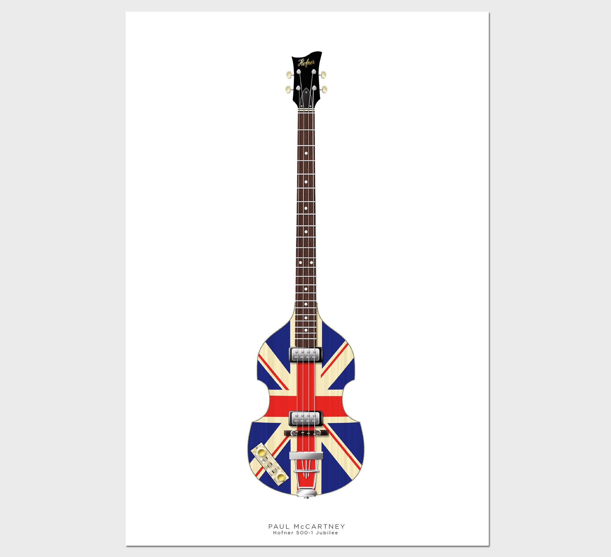 The Beatles Guitars Poster: Paul McCartney's Hofner 500-1 Violin Bass Jubilee Guitar Poster, Wall Decor, Guitar Print, Guitar Art