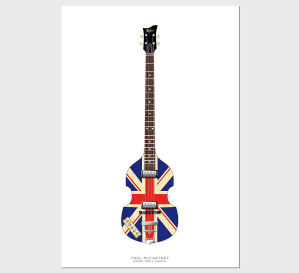 The Beatles Guitars Poster: Paul McCartney's Hofner 500-1 Violin Bass Jubilee Guitar Poster, Wall Decor, Guitar Print, Guitar Art