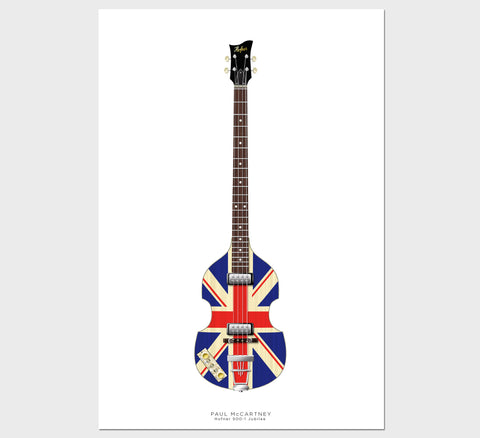The Beatles Guitars Poster: Paul McCartney's Hofner 500-1 Violin Bass Jubilee Guitar Poster, Wall Decor, Guitar Print, Guitar Art