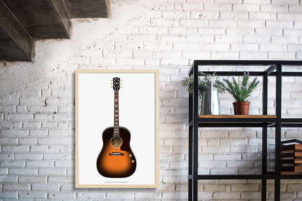 The Beatles Guitars Guitar Poster: John Lennon's Gibson J160E Sunburst, Wall Decor, Guitar Print, Guitar Art