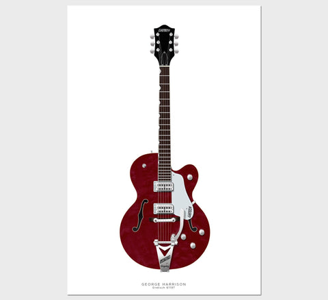 The Beatles Guitar Poster: George Harrison's Gretsch 6119T Art Print, Wall Decor, Guitar Print, Guitar Art