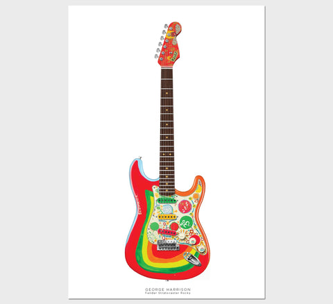 The Beatles Guitar Poster: George Harrison's Fender Rocky Stratocaster, Wall Decor, Guitar Print, Guitar Art