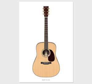 Martin D28 Herringbone Guitar Poster Art Print. Personalized Gifts, Wall Decor, Guitar Print, Guitar Art
