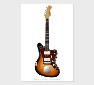Fender Jazzmaster Relic Guitar Poster Sunburst. Personalized Gifts, Wall Decor, Guitar Print, Guitar Art