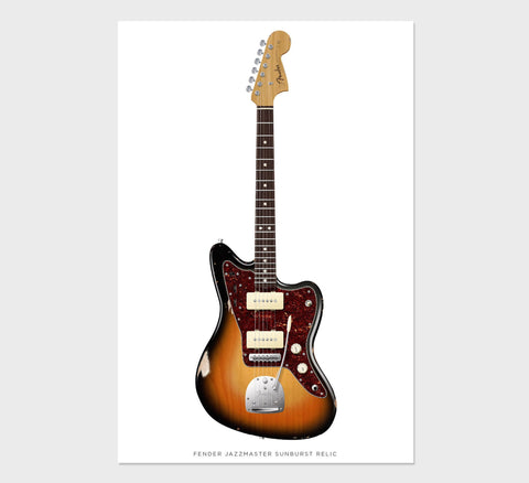 Fender Jazzmaster Relic Guitar Poster Sunburst. Personalized Gifts, Wall Decor, Guitar Print, Guitar Art