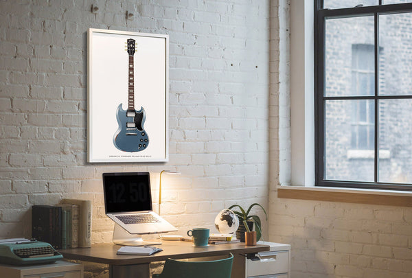 Gibson SG Relic Guitar Poster Pelham Blue. Personalized Gifts, Wall Decor, Guitar Print, Guitar Art
