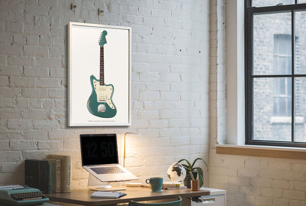 Fender Jazzmaster Guitar Poster Relic Lake Placid Blue. Personalized Gifts, Wall Decor, Guitar Print, Guitar Art