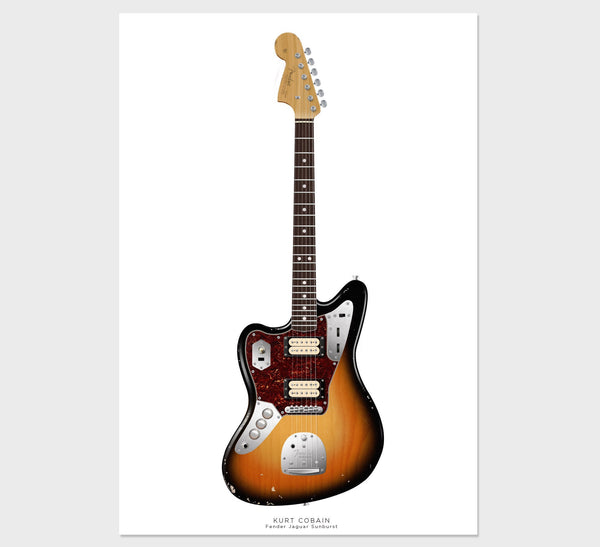 Kurt Cobain's Guitar Poster Fender Jaguar Sunburst,  Wall Decor, Guitar Print, Guitar Art
