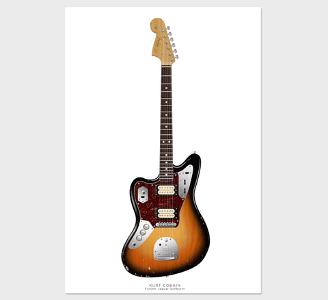 Kurt Cobain's Guitar Poster Fender Jaguar Sunburst,  Wall Decor, Guitar Print, Guitar Art