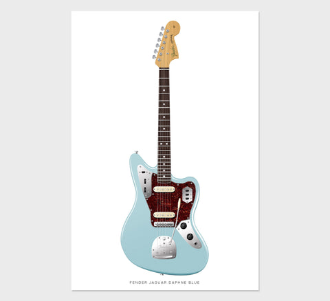 Fender Jaguar  Guitar Poster Daphne Blue. Personalized Gifts, Wall Decor, Guitar Print, Guitar Art, Guitar Print, Guitar Art