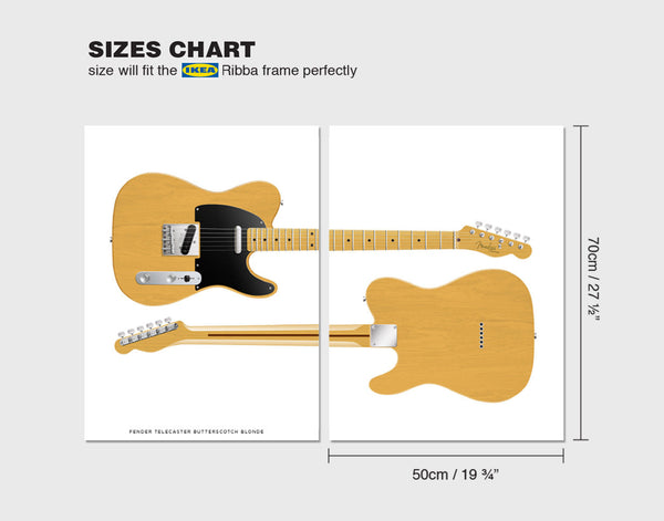 Fender Telecaster Blonde Fornt & Back Guitar Poster Art Print (set of 2), Wall Decor, Guitar Print, Guitar Art