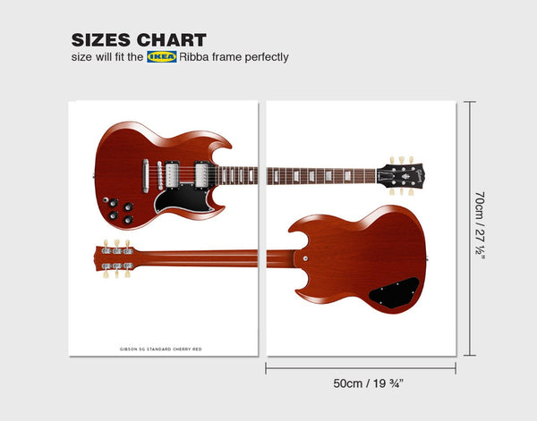 Gibson SG Standard Guitar Poster Cherry Red Front & Back (set of 2), Wall Decor, Guitar Print, Guitar Art