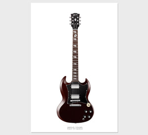 Angus Young's Gibson SG Signature Guitar Poster, Wall Decor, Guitar Print, Guitar Art