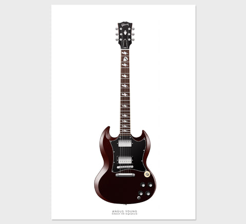 Angus Young's Gibson SG Signature Guitar Poster, Wall Decor, Guitar Print, Guitar Art