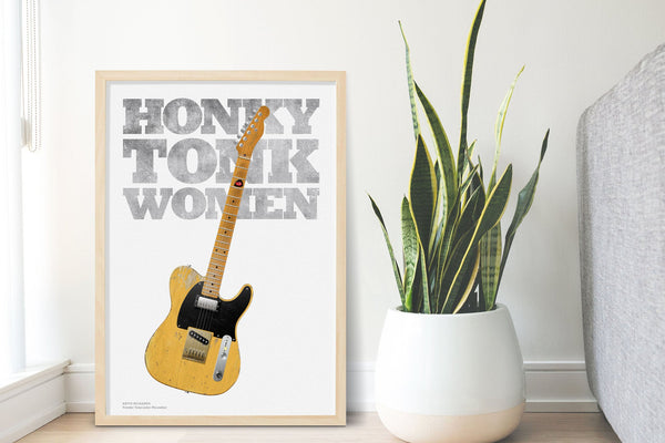 Keith Richards's Fender Telecaster Micawber Honky Tonk Women Typography Guitar Poster, Wall Decor, Guitar Print, Guitar Art