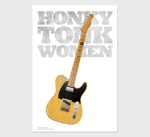 Keith Richards's Fender Telecaster Micawber Honky Tonk Women Typography Guitar Poster, Wall Decor, Guitar Print, Guitar Art