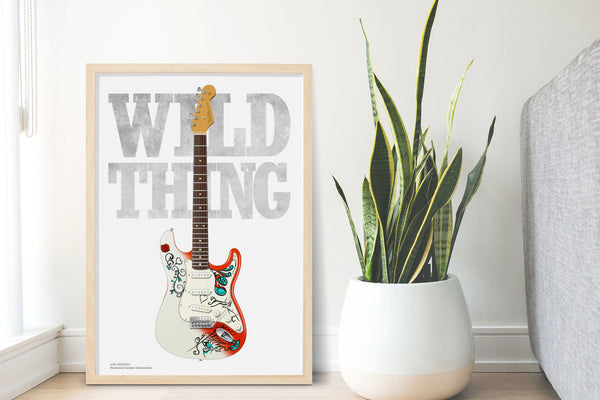 Jimi Hendrix's Monterey Fender Stratocaster Wild Thing Typography Guitar Poster, Wall Decor, Guitar Print, Guitar Art