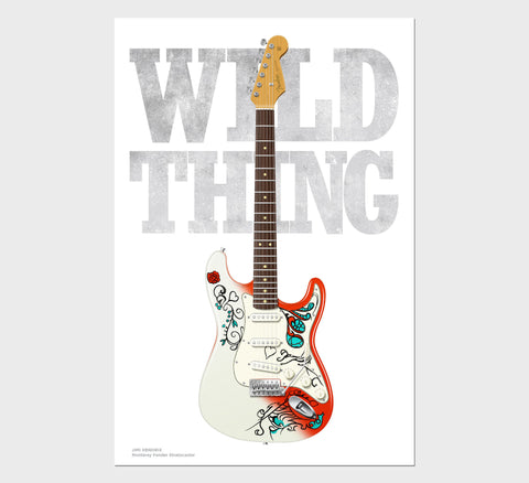 Jimi Hendrix's Monterey Fender Stratocaster Wild Thing Typography Guitar Poster, Wall Decor, Guitar Print, Guitar Art
