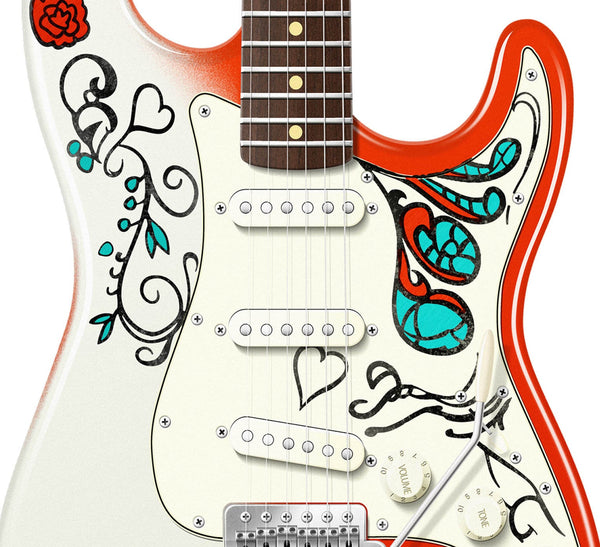Jimi Hendrix's Monterey Fender Stratocaster Wild Thing Typography Guitar Poster, Wall Decor, Guitar Print, Guitar Art