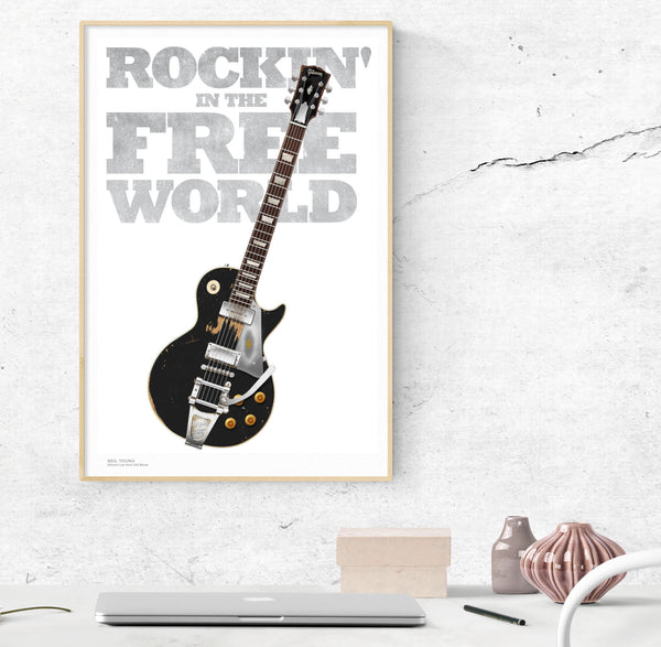 Neil Young's Gibson Les Paul “Old Black” Rockin' in the Free World Typography Guitar Poster, Wall Decor, Guitar Print, Guitar Art