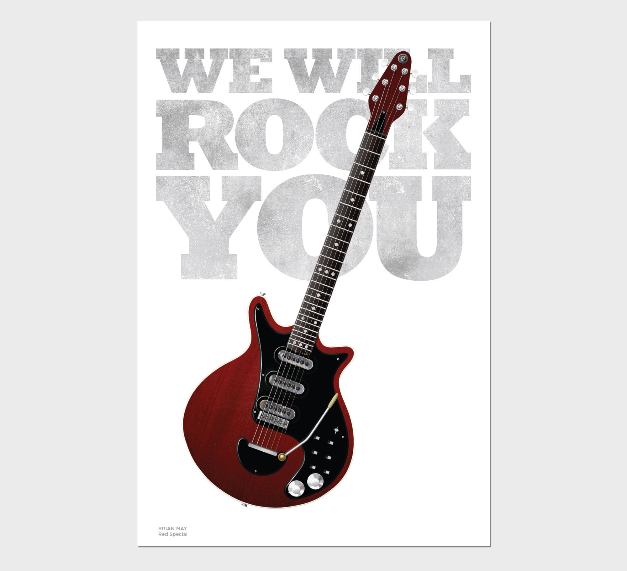 Brian May's Red Special We Will Rock You Typography Guitar Poster, Wall Decor, Guitar Print, Guitar Art