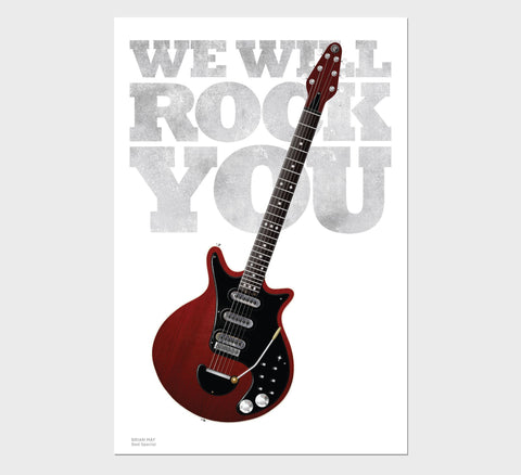 Brian May's Red Special We Will Rock You Typography Guitar Poster, Wall Decor, Guitar Print, Guitar Art