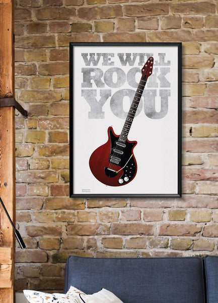 Brian May's Red Special We Will Rock You Typography Guitar Poster, Wall Decor, Guitar Print, Guitar Art