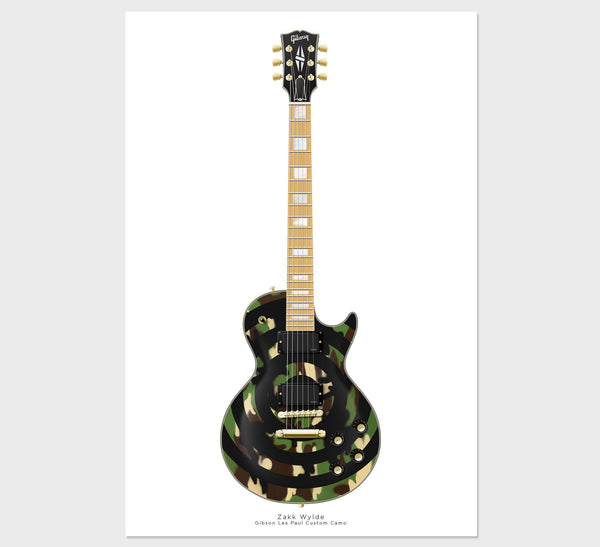 Zakk Wylde's Gibson Les Paul Custom Camo Bullseye Guitar Poster Art Print