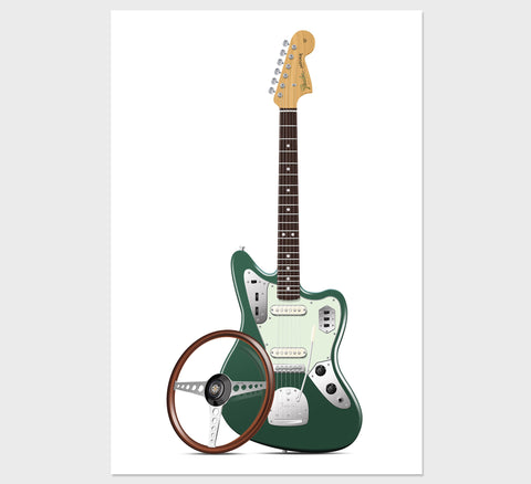Fender Jaguar British Racing Green E type Guitar Poster, Wall Decor, Guitar Print, Guitar Art