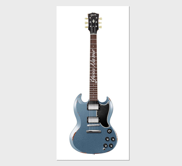 Gibson SG Relic Guitar Poster Pelham Blue. Personalized Gifts, Wall Decor, Guitar Print, Guitar Art