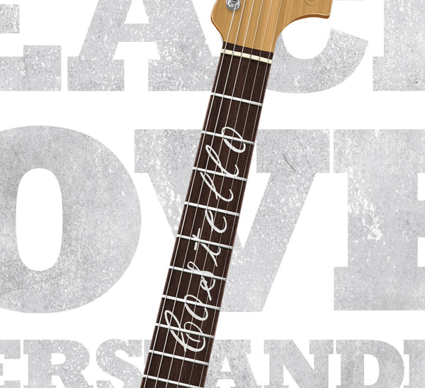 Elvis Costello's Greyburst Jazzmaster Typography Guitar Poster, Wall Decor, Guitar Print, Guitar Art