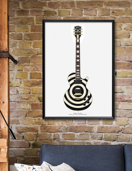 Zakk Wylde's Gibson Les Paul Custom Bullseye Guitar Poster, Wall Decor, Guitar Print, Guitar Art